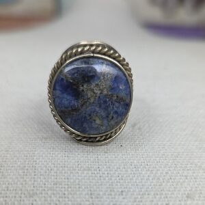 Vintage Native American sterling silver and blue lapis lazuli ring. Adjustable